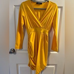 Yellow Long Sleeve Akira Cocktail Mini Dress